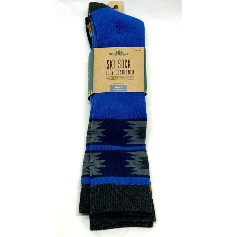 Northeast Outfitters Men's 8-13 Neo Snowsport Aztec Stripes L Blue Socks 2 Pair